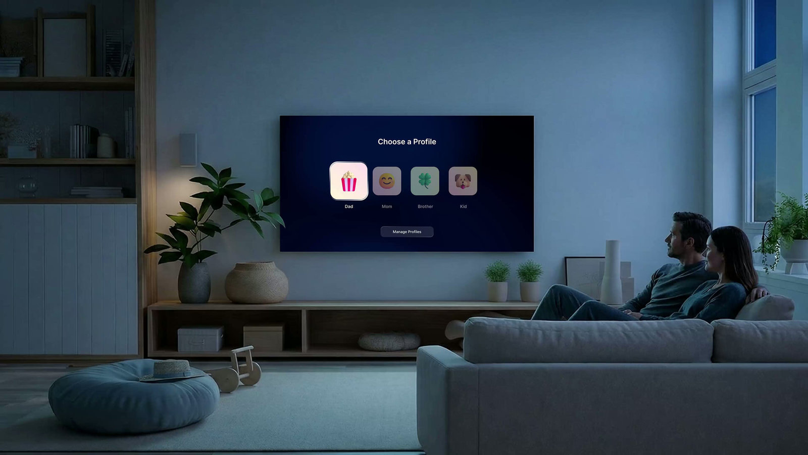MYTVOnline 4 op een televisie met vier persoonlijke gebruikersprofielen