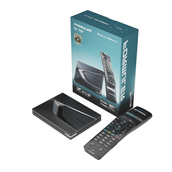 Formuler Z12 Ultra SE mediaspeler, GTV-BT3 afstandsbediening en verpakking in alternatieve opstelling