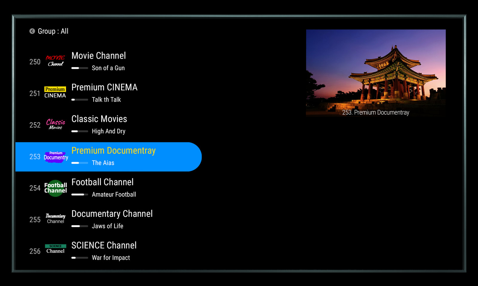 Picture-in-Picture in MYTVOnline 2 met zenderlijst en tweede beeld
