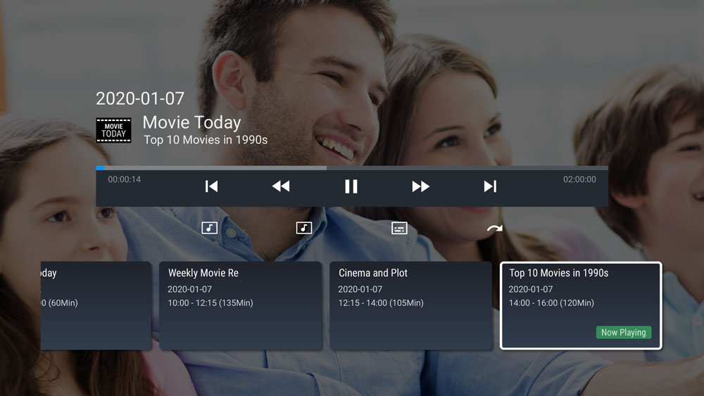 Afspeelbalk van MYTVOnline 2 voor pauzeren, terugspoelen en terugkijken